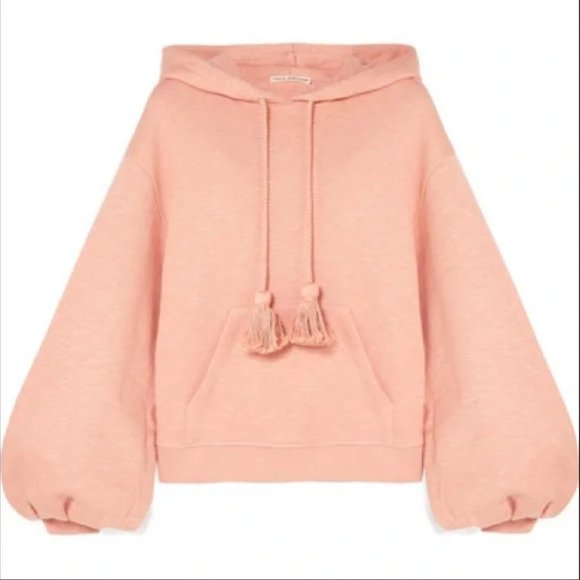 Ulla Johnson Mel Tassel Pullover Cropped Hoodie Black 100% Cotton Pocket S P - Picture 7 of 7